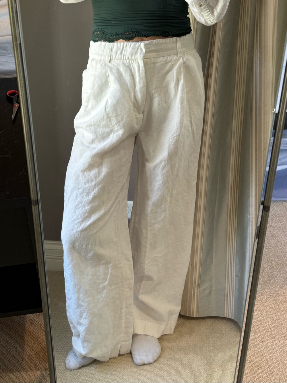 Wide-Leg White Linen Blend women’s Pants